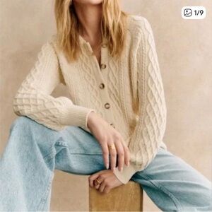 Sezane Cream Cable Knit Button-Front Cardigan